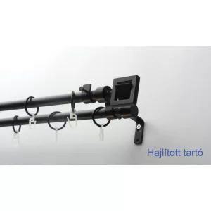   Fém karnisszett "Négyzet" - kétsoros, fekete, 120 cm, ᴓ16 mm