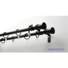 Fém karnisszett "Bordás Klasszik" - kétsoros, fekete, 120 cm, ᴓ16 mm