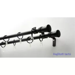   Fém karnisszett "Bordás Klasszik" - kétsoros, fekete, 120 cm, ᴓ16 mm
