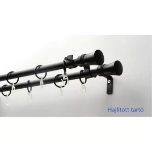   Fém karnisszett "Bordás Klasszik" - kétsoros, fekete, 120 cm, ᴓ16 mm