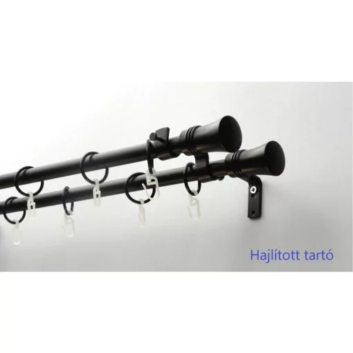 Fém karnisszett "Bordás Klasszik" - kétsoros, fekete, 120 cm, ᴓ16 mm