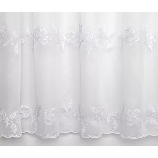 H2/527 01 - fehér, hímzett, virágmintás voile, max. 175 cm magas