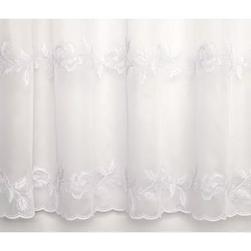 H2/527 02 - törtfehér, hímzett, virágmintás voile, max. 175 cm magas
