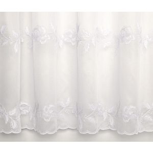   H2/527 02 - törtfehér, hímzett, virágmintás voile, max. 275 cm magas
