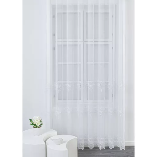 H3/6971 01 - fehér, hímzett voile, klasszikus mintával, max. 275 cm magas