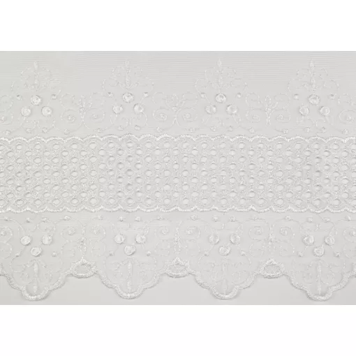 H3/6971 02 - natúr, hímzett voile, klasszikus mintával, max. 275 cm magas