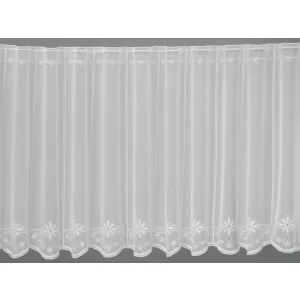    V/4915 - hímzett, aplikált, fehér voile, virágmintával, 60 cm magas