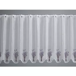    V/597 - hímzett, fehér batiszt, lila levendula mintával, 90 cm magas