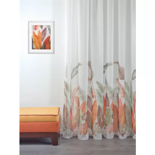  Blanche - fehér voile, narancs, nyomott levélmintával, max. 290 cm magas
