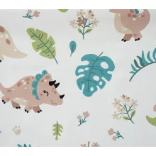 Dinosaur - natúr színű pamutvászon, drapp és zöld dínó mintával