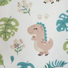 Dinosaur - natúr színű pamutvászon, drapp és zöld dínó mintával
