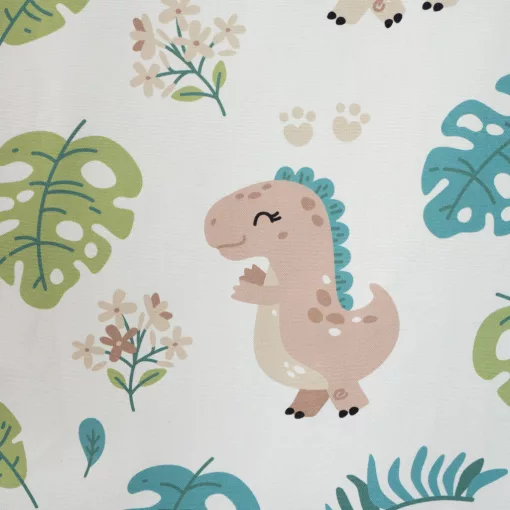 Dinosaur - natúr színű pamutvászon, drapp és zöld dínó mintával