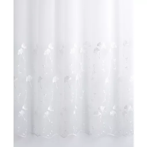 H1/2045 - hímzett, fehér tüll, levélmintával, max. 285 cm magas
