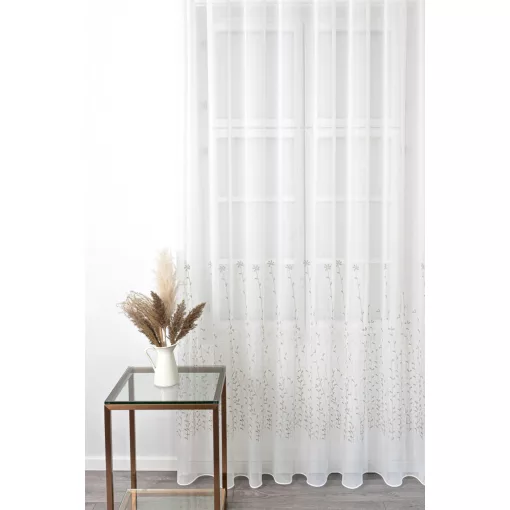  H1/218 07 - hímzett, fehér alapon bézs, ágmintás voile, max 290 cm magas