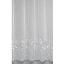   H1/4883 - hímzett, aplikált, fehér, virágmintás tüll, max. 285 cm magas