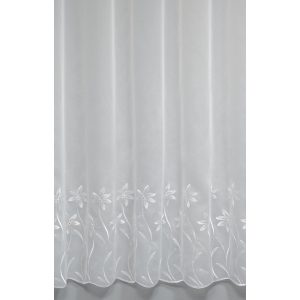   H1/4883 - hímzett, aplikált, fehér, virágmintás tüll, max. 285 cm magas