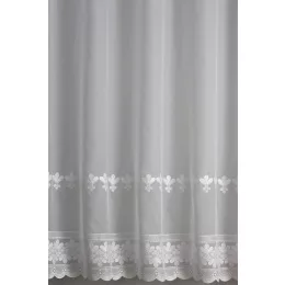    H2/1047 - hímzett, aplikált, fehér, levélmintás voile, max 285 cm magas