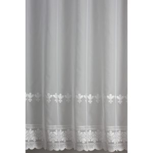    H2/1047 - hímzett, aplikált, fehér, levélmintás voile, max 285 cm magas