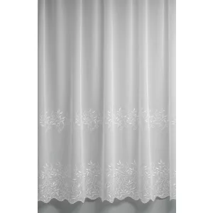    H2/1827 - hímzett, fehér, levélmintás szablé, max 285 cm magas