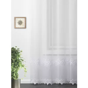    H2/4654 - hímzett, aplikált, fehér, levélmintás szablé, max 275 cm magas