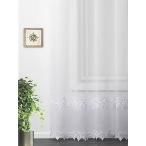  H2/4654 - hímzett, aplikált, fehér, levélmintás szablé, max 275 cm magas
