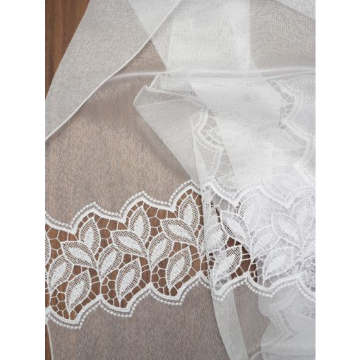  H2/8747 - hímzett, aplikált, levélmintás, fehér szablé, max 285 cm magas