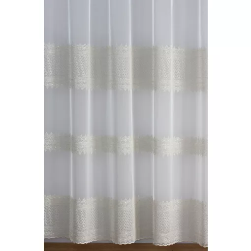 H3/6589 - fehér, hímzett tüll, klasszikus, ekrü mintával, max. 295 cm magas