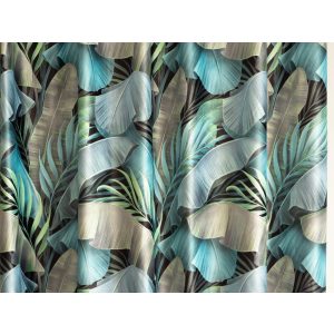   Lotte - bársony hatású dekor, türkizkék-zöld nagy pálmalevél minta