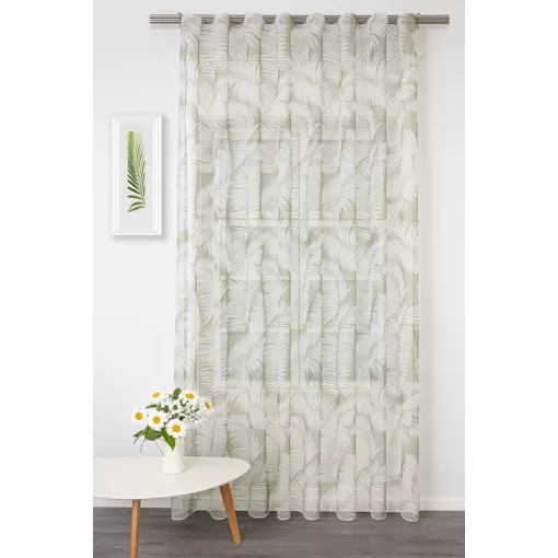 Mila - zöld-fehér színű voile, levélmintával, max. 300 cm magas