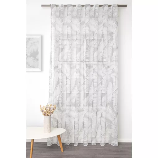 Mila - szürke-fehér színű voile, levélmintával, max. 300 cm magas