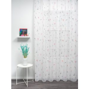    Mimi - fehér batiszt, piros-rózsaszín-sötétzöld, nyomott virágmintával, max. 290 cm magas