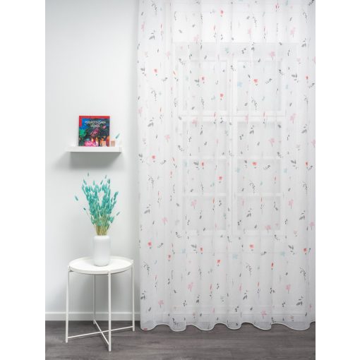  Mimi - fehér batiszt, piros-rózsaszín-sötétzöld, nyomott virágmintával, max. 290 cm magas