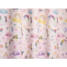 Rainbow Unicorn - rózsaszín pamutvászon, színes gyerekmintával