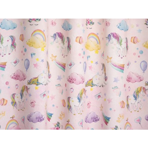 Rainbow Unicorn - rózsaszín pamutvászon, színes gyerekmintával