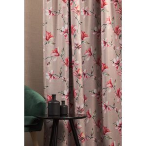   Sapporo - nyomott mintás, bézs dim out, élénk rózsaszín virágmintával