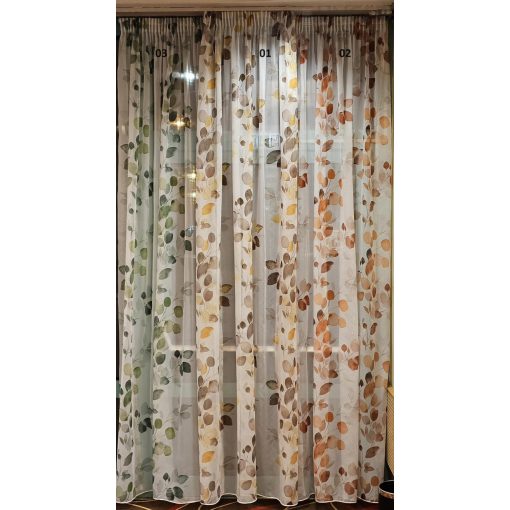  Trude - fehér voile, barna-sárga levélmintával, max. 290 cm magas